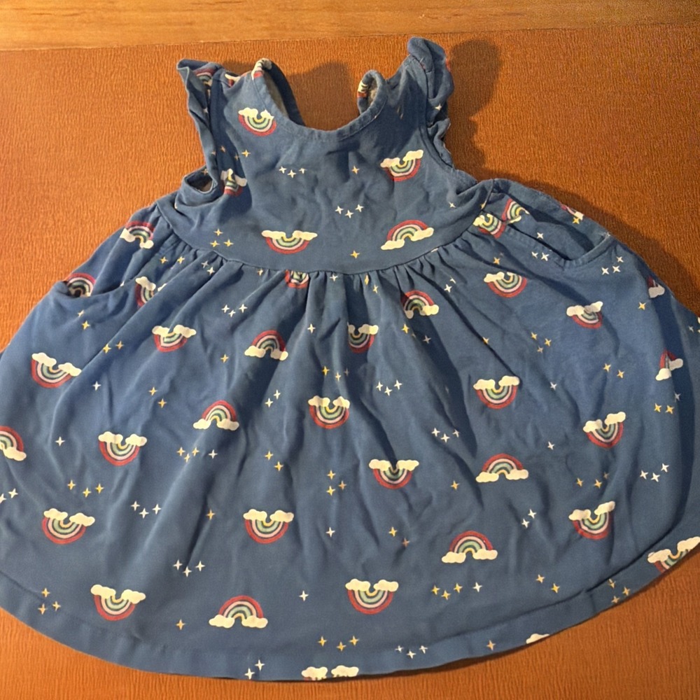 Hanna Andersson Ruffleβ Sleeve Skater Twirl Dress 85 2T Rainbows Pockets